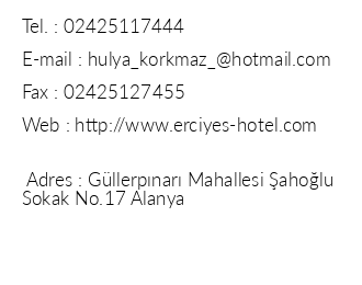 Erciyes Hotel Alanya iletiim bilgileri